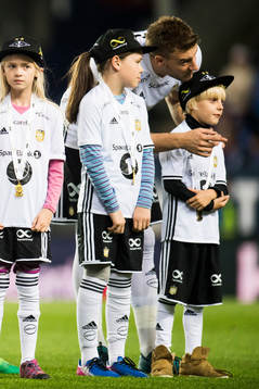 Nicklas Bendtner of Rosenborg with his son Nicholas