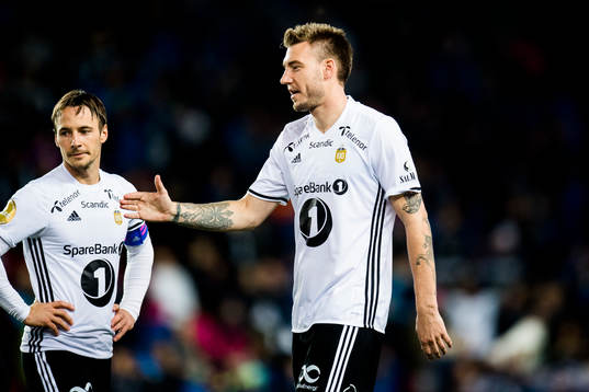 Mike Jensen and Nicklas Bendtner of Rosenborg