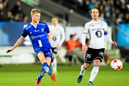 Sigurd Rosted of Sarpsborg and Mike Jensen of Rosenborg