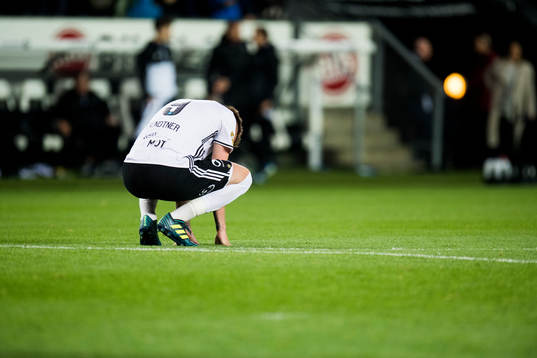 Nicklas Bendtner of Rosenborg looks dejected