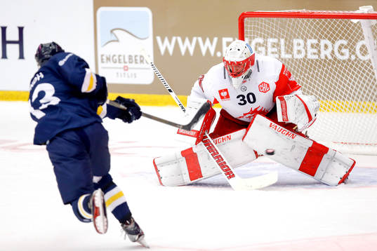 Oscar Sundh of HV71 scores 2-1 behind goalkeeper Simon