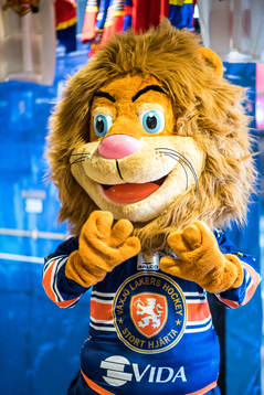 Växjös maskot innan ishockeymatchen i SHL mellan Växjö