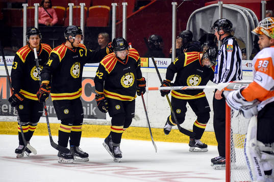 Brynäs Jacob Blomqvist och Jörgen Sundqvist jublar