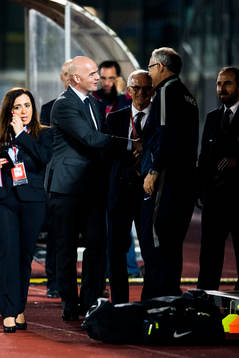 Gianni Infantino, FIFA president, greets Lars Lagerbäck,