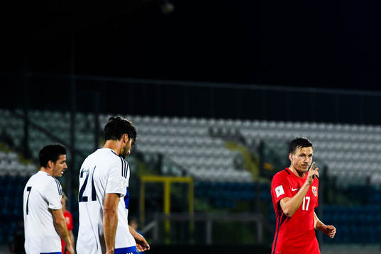 Martin Linnes of Norway celebrates 8-0