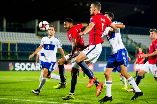 Cristian Broli of San Marino, Joshua King, Gustav Valsvik