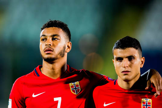 Joshua King and Mohamed Elyounoussi of Norway