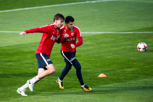 Ole Kristian Selnæs and Tarik Elyounoussi of Norway