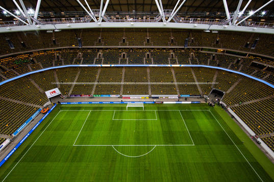 Interiör av Friends Arena innan VM-kvalmatchen i fotboll