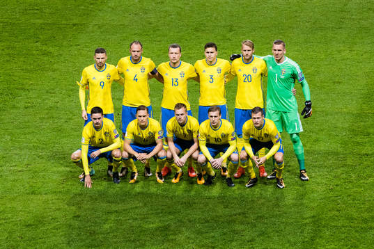 Sveriges startelva innan VM-kvalmatchen i fotboll mellan