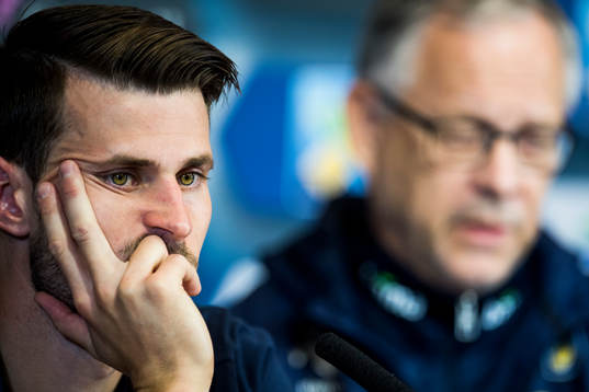Håvard Nordtveit and Lars Lagerbäck, head coach, of Norway