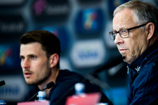 Håvard Nordtveit and Lars Lagerbäck, head coach, of Norway