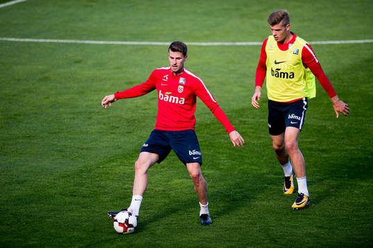 Håvard Nordtveit and Alexander Sørloth of Norway