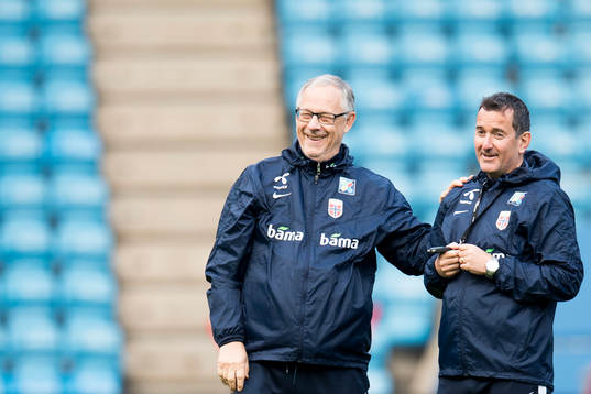 Lars Lagerbäck, head coach of Norway, and Per Joar Hansen,