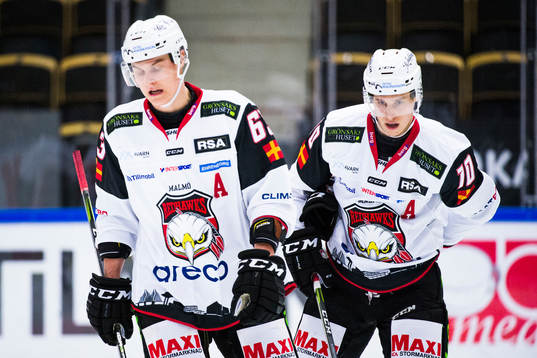 Malmö Redhawks Fredrik Händemark och Robin Alvarez deppar