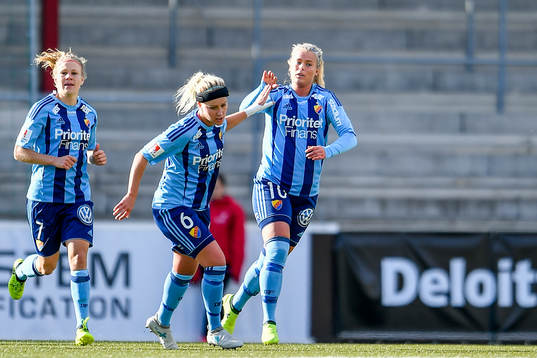 Djurgårdens Madeleine Stegius och Annika Kukkonen jublar