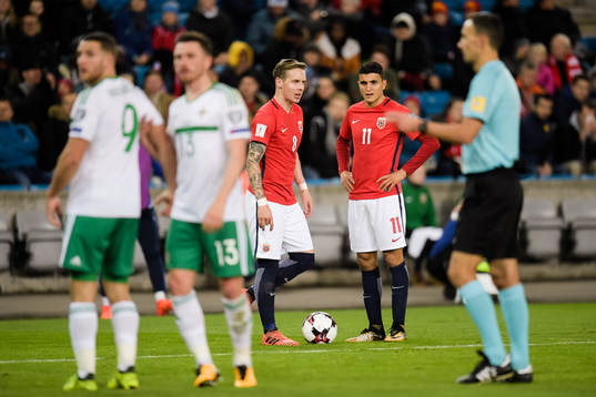 Alexander Toft Søderlund and Mohamed Elyounoussi of Norway