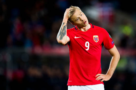 Alexander Toft Søderlund of Norway looks dejected