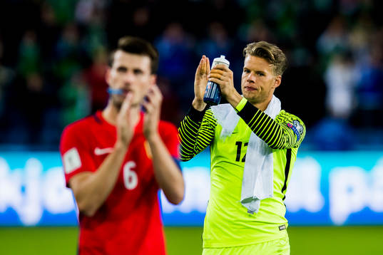 Håvard Nordtveit and goalkeeper Ørjan Håskjold Nyland of