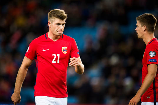 Alexander Sørloth and Markus Henriksen of Norway