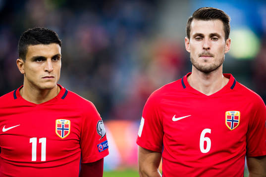 Mohamed Elyounoussi and Håvard Nordtveit of Norway