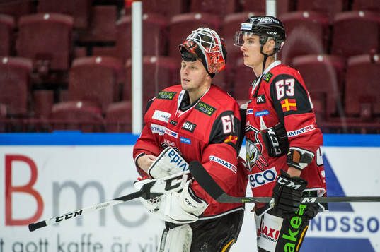 Malmö Redhawks målvakt Oscar Alsenfelt och Fredrik