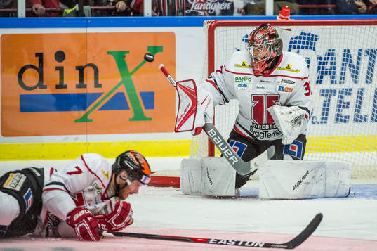 Örebros målvakt Eero Kilpeläinen och Alexander Hellström