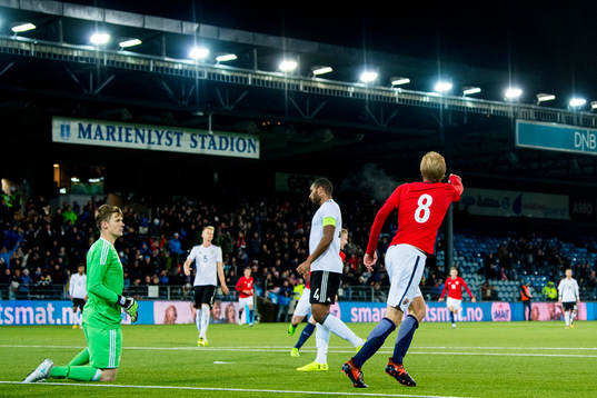 Morten Thorsby of Norway celebrates scoring 3-1
