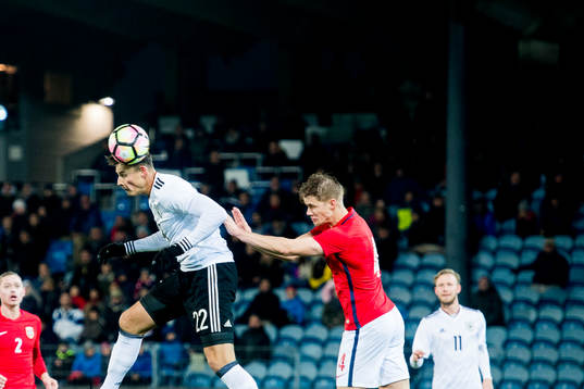 Janni Serra of Germany and Kristoffer Ajer of Norway