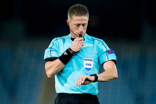 Referee Ognjen Valjic of Bosnia-Herzegovina