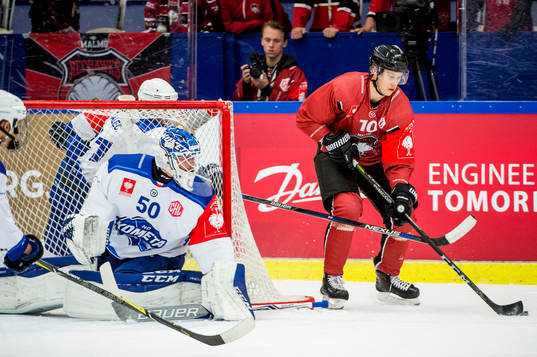 Kometa Brnos Goalkeeper Karel Vejmelka and Robin Alvarez of