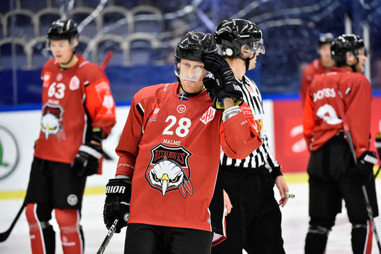 Jens Olsson of Malmö Redhawks looks dejected