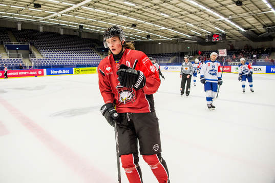 Malte Setkov of Malmö Redhawks celebrates 2-0