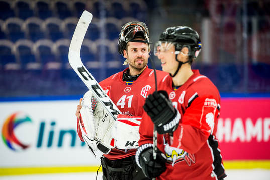 Goalkeeper Cristopher Nihlstorp and Robin Alvarez of Malmö