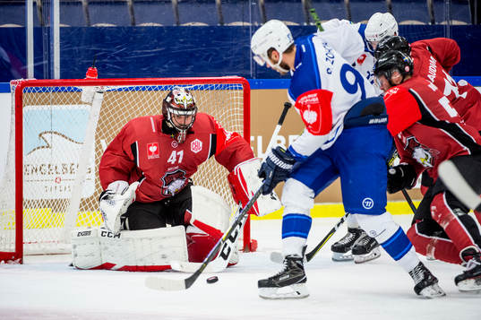 Radim Zohorna of Kometa Brnos and Goalkeeper Cristopher