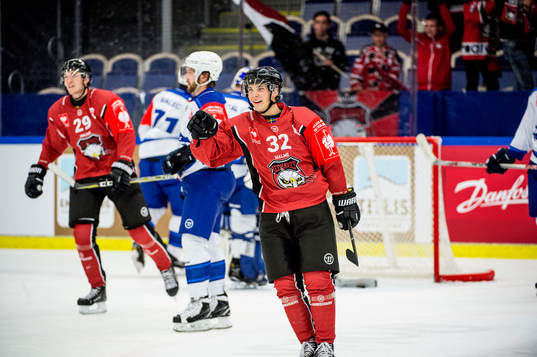 Oliver Olsson of Malmö Redhawks cheers