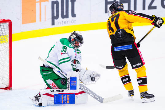 Rögles målvakt Justin Pogge och Luleås Isac Lundeström