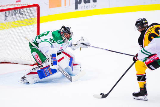 Rögles målvakt Justin Pogge och Luleås Robin Kovacs