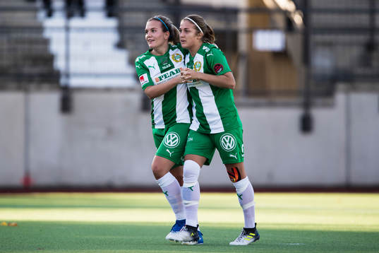 Hammarbys Frida Sjöberg och Filippa Angeldal jublar