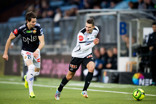 Lars Vilsvik of Strømsgodset and Elbasan Rashani of Odd