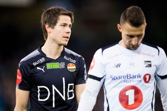 Lars Vilsvik of Strømsgodset and Elbasan Rashani of Odd