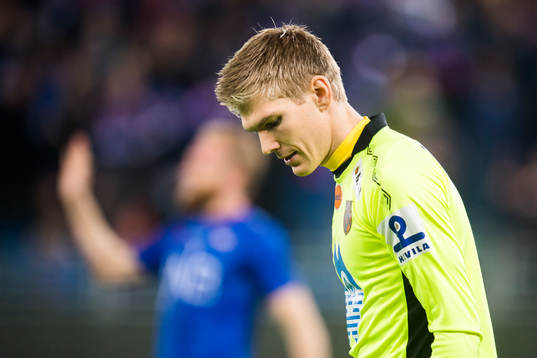 Goalkeeper Andreas Lie of Aalesund looks dejected