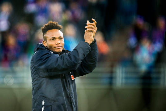 Chidera Ejuke of Vålerenga celebrates victory