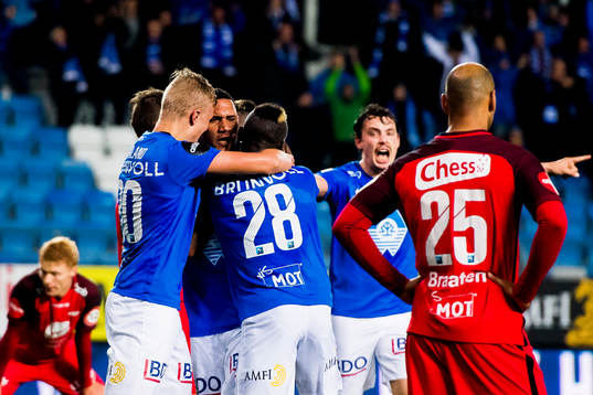 Ruben Gabrielsen of Molde celebrates with his teammates