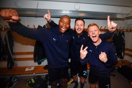 Malmö FFs Carlos Strandberg, Lasse Nielsen och Anders