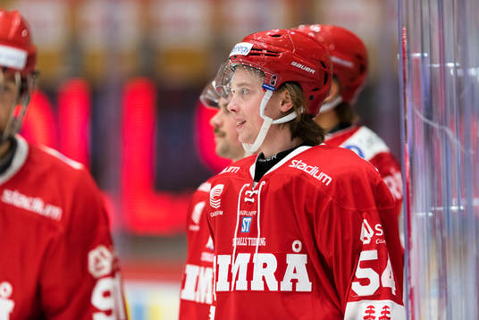 Timrås Jonathan Dahlen värmer upp innan  ishockeymatchen