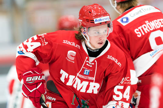 Timrås Jonathan Dahlen värmer upp innan  ishockeymatchen