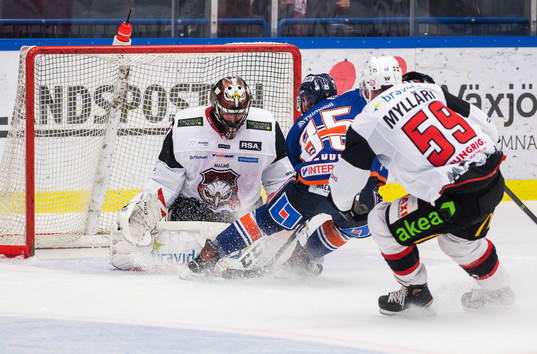Växjös Liam Reddox och Malmö Redhawks målvakt