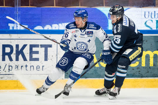 Leksands Patrik Norén och Karlskogas Rasmus Bengtsson  i