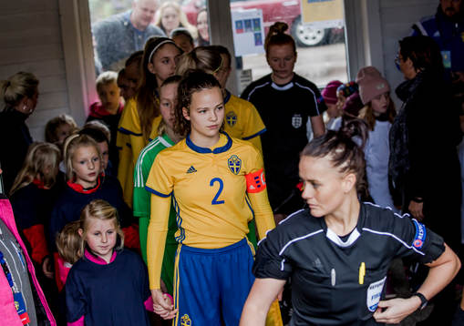 Sveriges spelare ställer upp sig för inmarsch